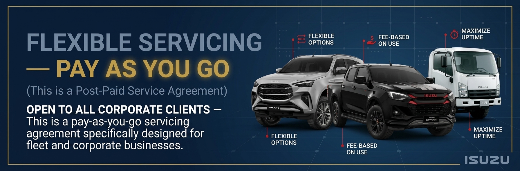 Flexible servicing — pay as you go, a post-paid service agreement