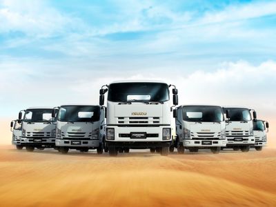The Isuzu range lined up in the desert